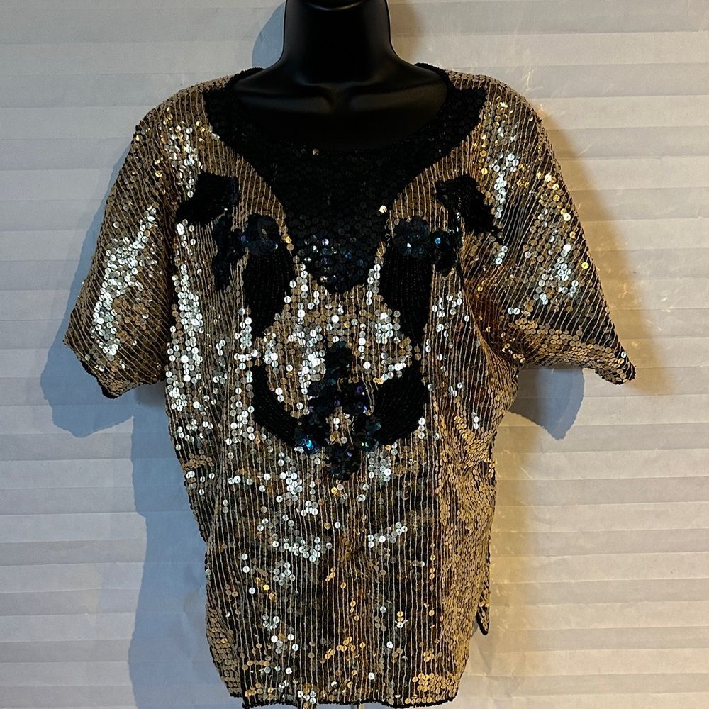 Mark & John II Glam Gold & Black Sequin Evening Top